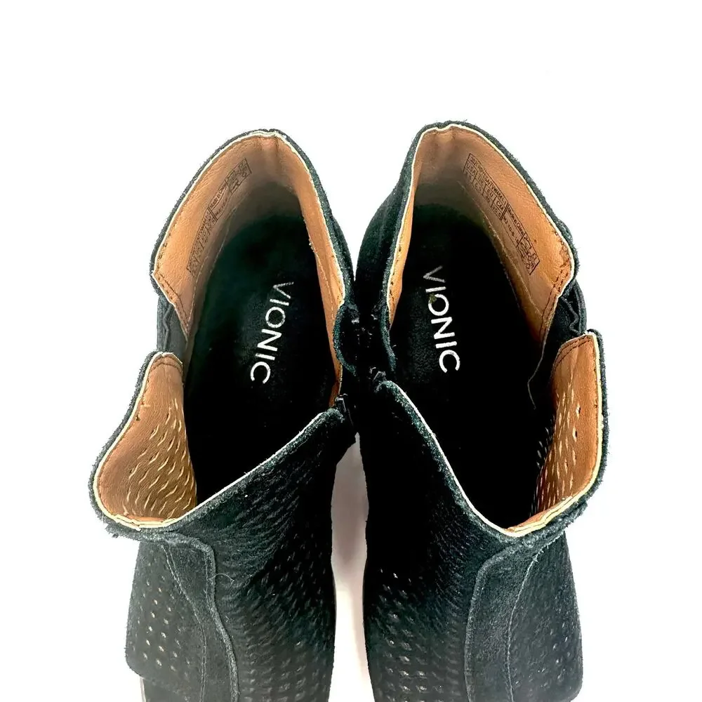 Vionic Chryssa Sandal/Bootie Size 8.5/40 Black Suede Peep/Open-Toe Ankle Boot